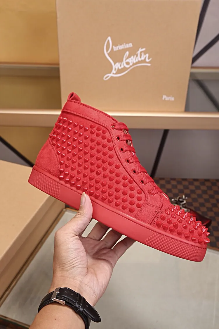 Ex-factory price 480. christian louboutin (CL red sole shoes) counter nail series, high-top casual sneakers for couples 📢 📢 📢 Exclusive hot style release 🎈🎈💪 Movable latex feet 👻 Finished outsole stitching line [satisfied] 😝Female 35-40# Male 38#-46, global supply😝 [Top version]: original imported cowhide upper, top original leather lining, original molded TPU outsole, original 1:1 detail processing, original shoe last, large quantity available from stock,